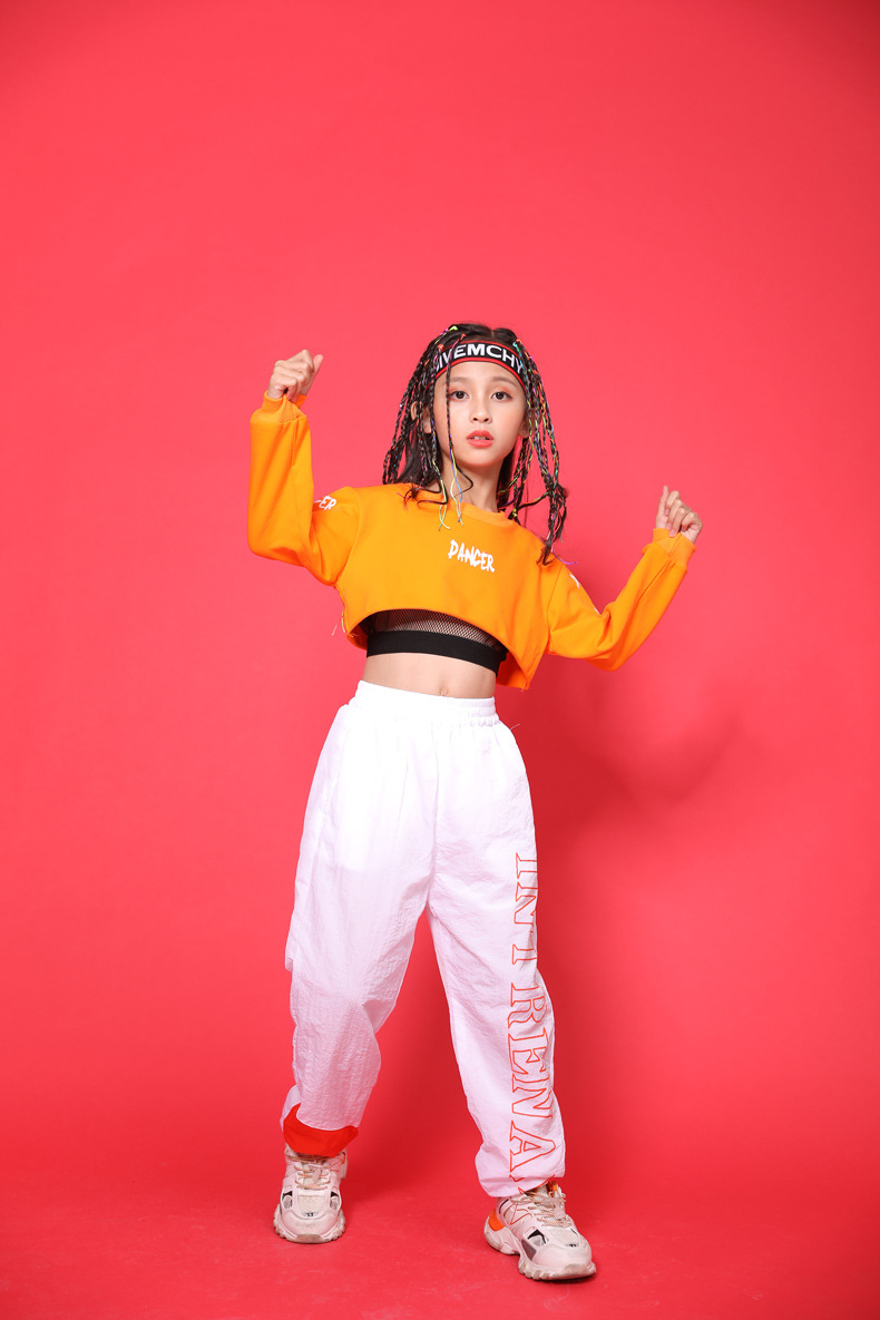女童街舞潮装嘻哈女孩表演出服韩版儿童爵士舞蹈套装hiphop露脐潮
