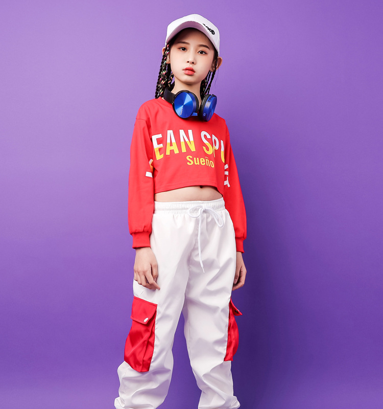 儿童爵士舞服装女童露脐装女孩jazz舞蹈服少儿嘻哈街舞套装演出服