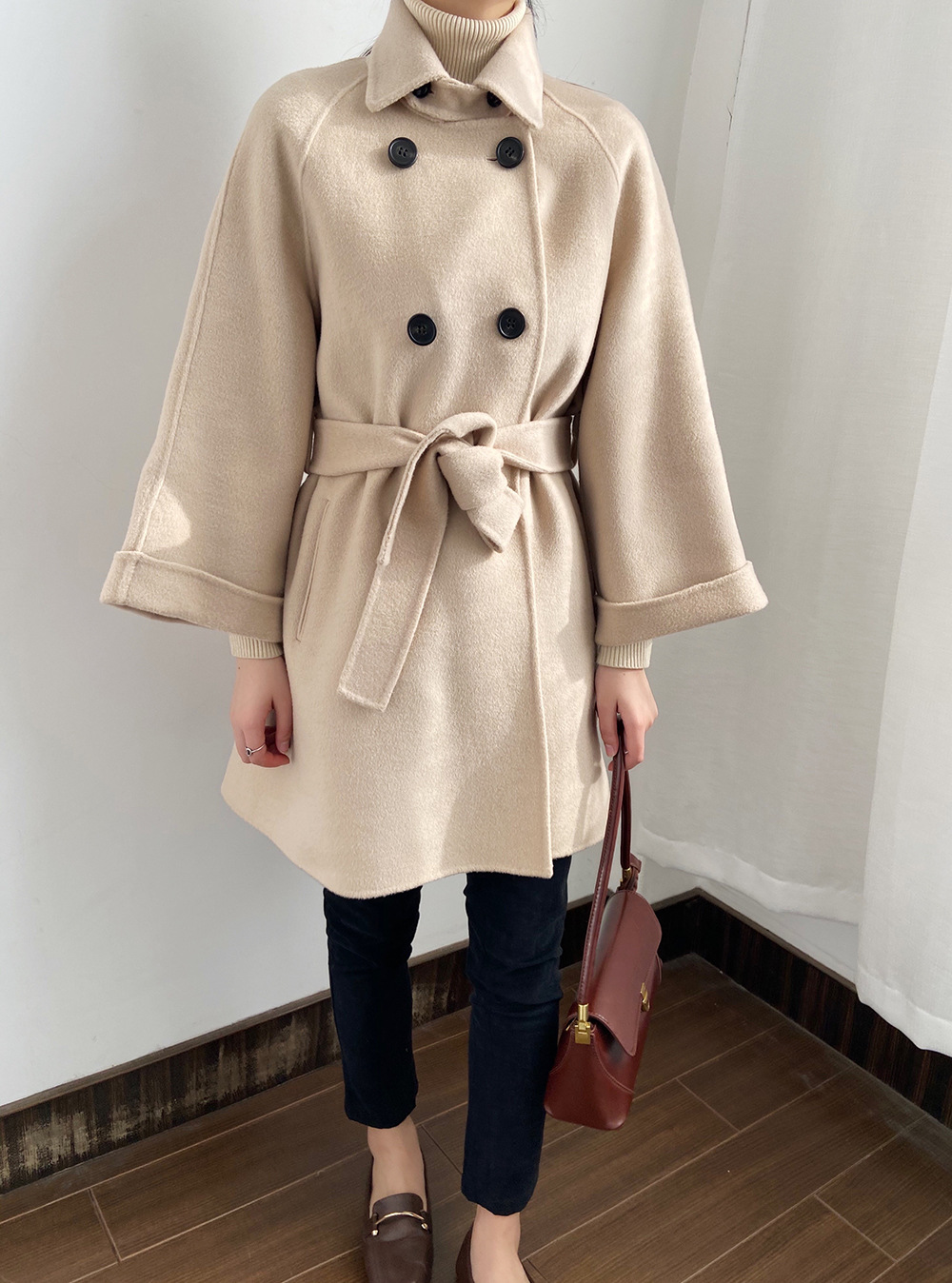 气质通勤双面羊毛呢外套 a型版毛呢大衣女