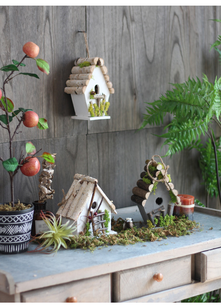 手工木头鸟巢鸟窝鸟屋小房子阳台花园庭院挂饰森系橱窗装饰摆件