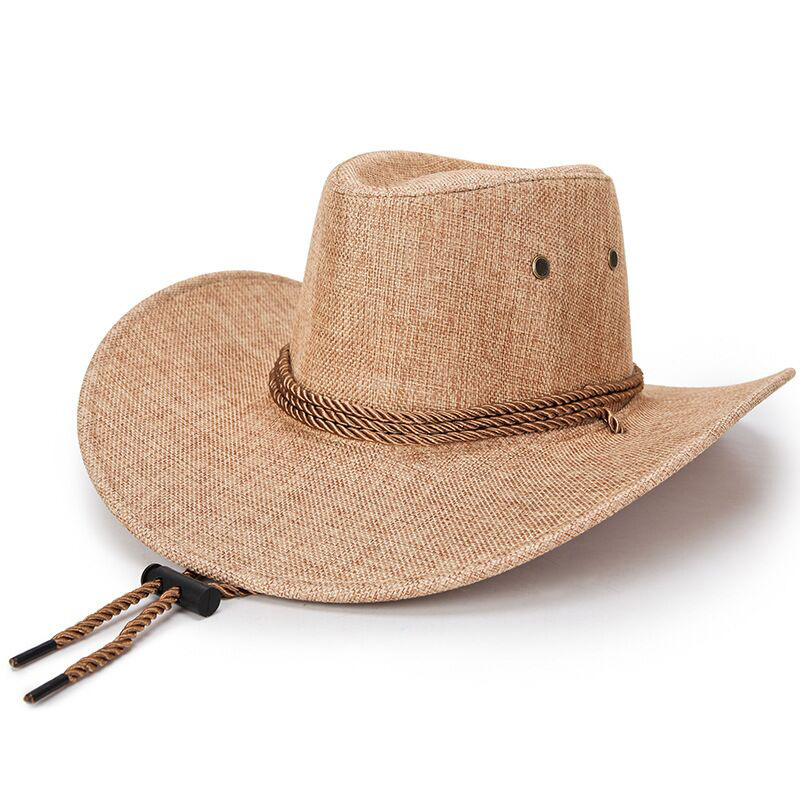 Spring and Summer Big Brim Men's Hat Linen Sun Hat Western Cowboy Hat Frosted Sun Hat Beach Hat