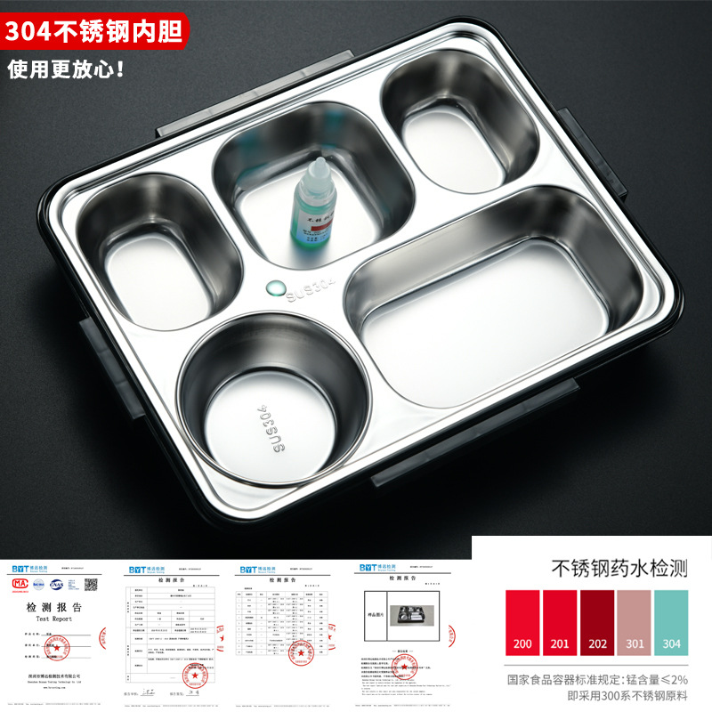 304 Stainless Steel Student Insulated Lunch Box Square Compartment Bento Box Office Worker Heating Lunch Box Lunch Box