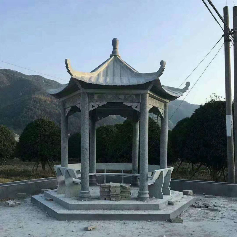 寺庙双层石凉亭园林广场石亭景区装饰六角花岗岩石亭子质优价廉