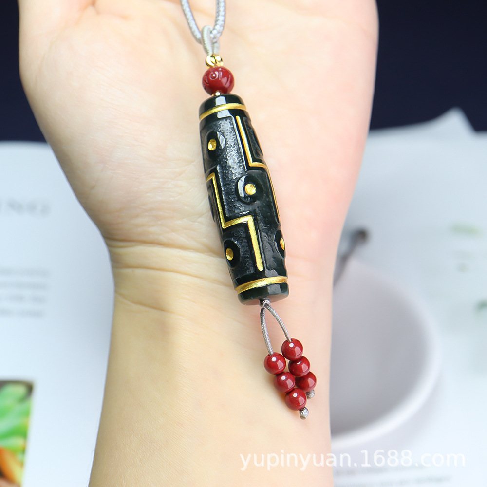 玉器工艺品批发玉石天珠鎏金挂件和田玉青玉九眼天珠吊坠