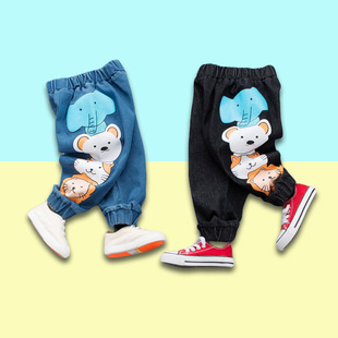 2020儿童童装春秋新款 小童卡通面超工装裤口袋可爱休闲裤子长裤