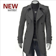 eBay速卖通货源男式呢外套 韩版时尚肩章毛呢中长款双排扣呢大衣