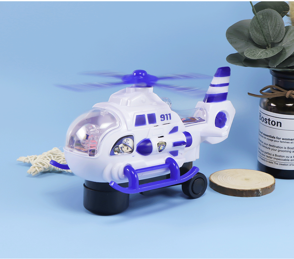 厂家直销电动万向直升机发光音乐旋转空中巡逻队飞机模型地摊玩具