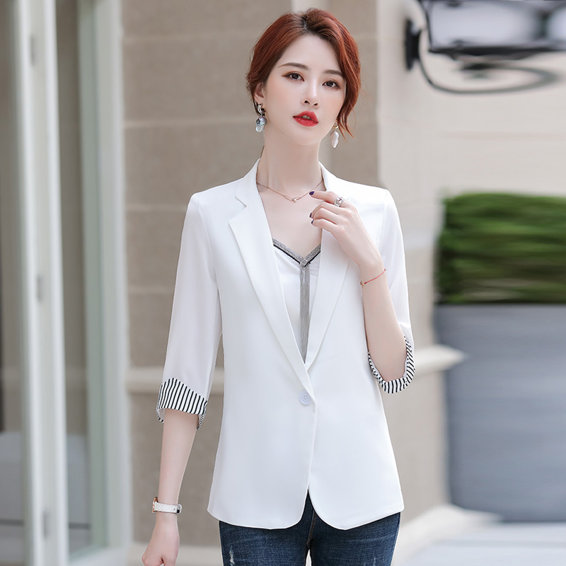 雪纺小西装外套女2021夏季韩版新款休闲百搭薄款防晒白色西服上衣