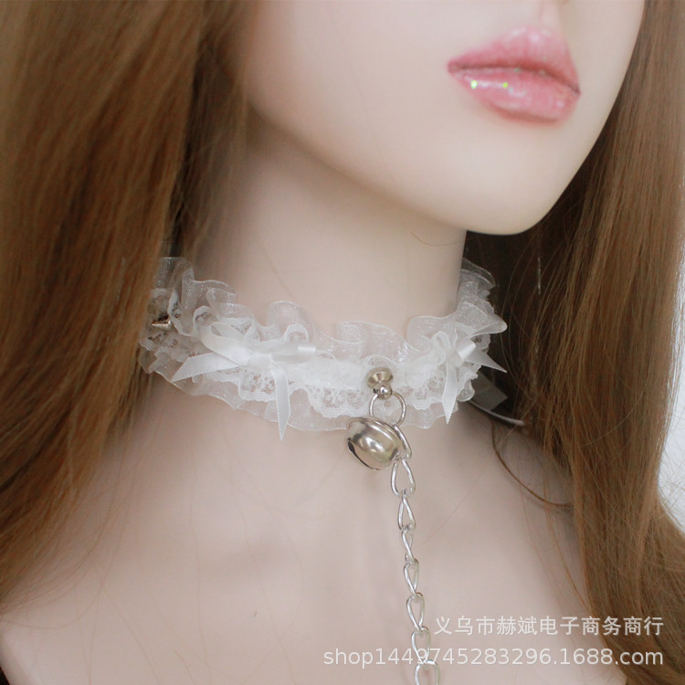 甜美 蕾丝lolita 金色 铆钉 复古铃铛 项圈 项链 脖圈 可配牵引绳