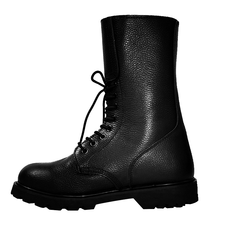 全粒面皮革战术靴 黑色防暴靴 户外登山靴牛皮 法式皮靴