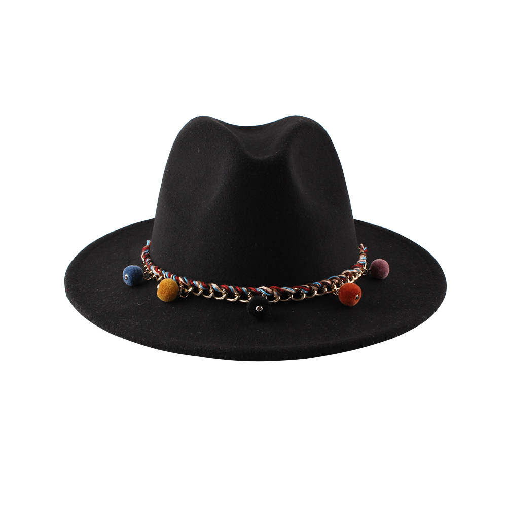 欧美平檐爵士毛呢帽女士亚马逊平沿毛呢礼帽女新款秋冬季毛毡帽