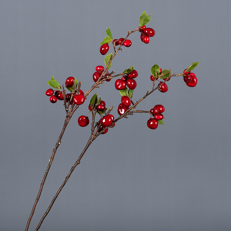 深红车厘子树枝仿真花樱桃枝假樱桃果子插花配材仿真植物果实花艺