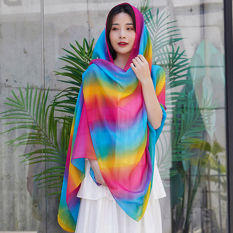 Chiffon Rainbow Scarf Colorful Scarf Female Gradient Color Scarf Dancing Dance Scarf Oversized Beach Sun Protection Shawl