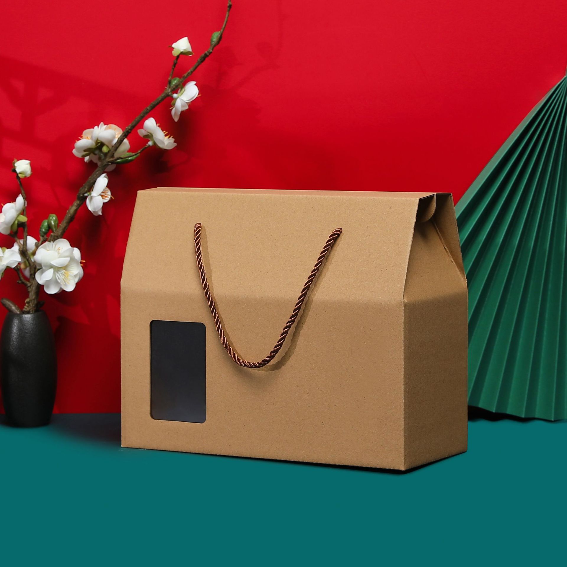 新年创意伴手礼礼盒送礼红色特产水果坚果手提包装盒礼品盒