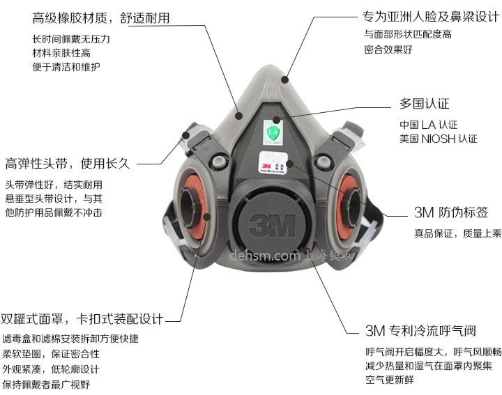 3m6200半面罩防毒面具本体橡胶防毒面具