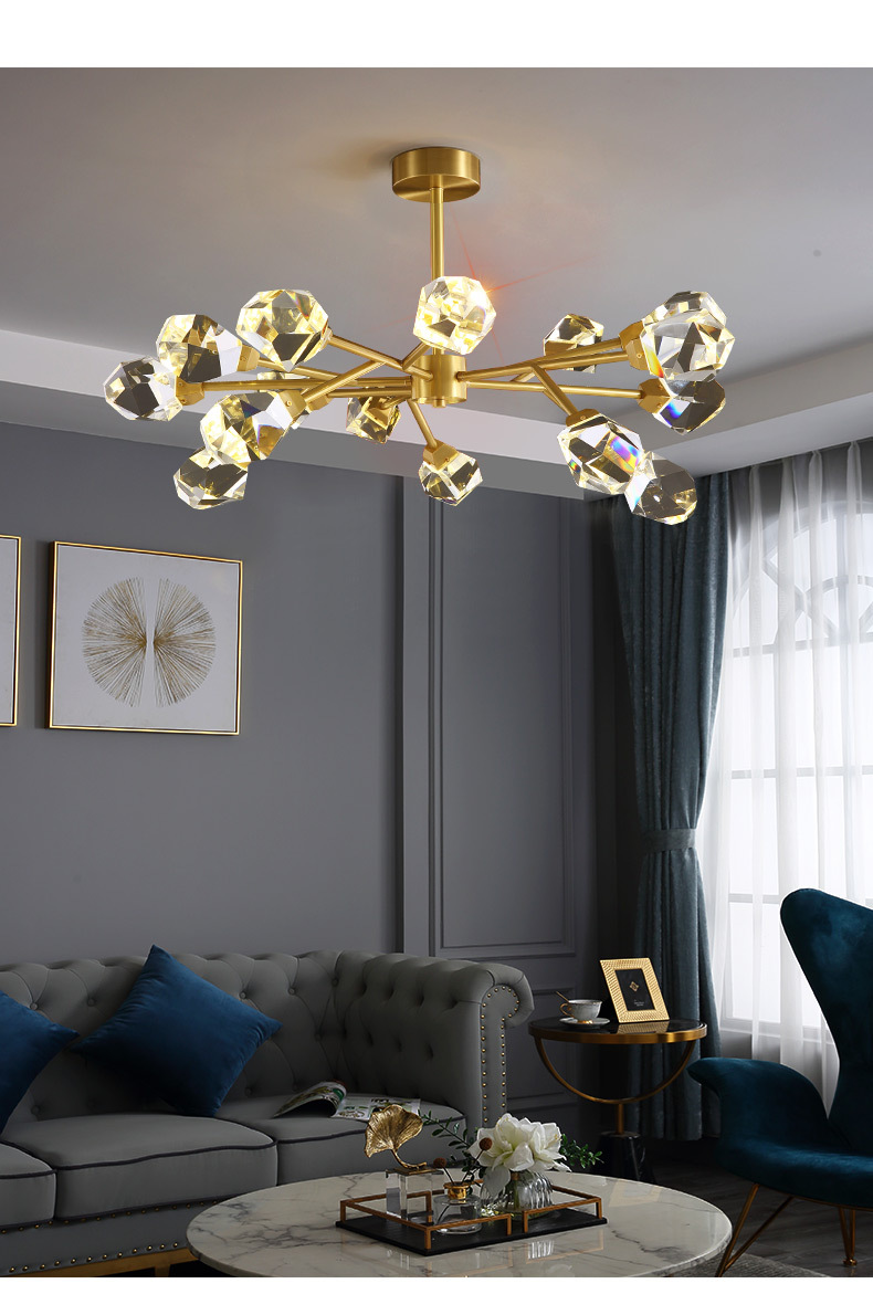 全铜后现代轻奢水晶吊灯2020年新款北欧餐厅客厅分子灯【冰菱角】