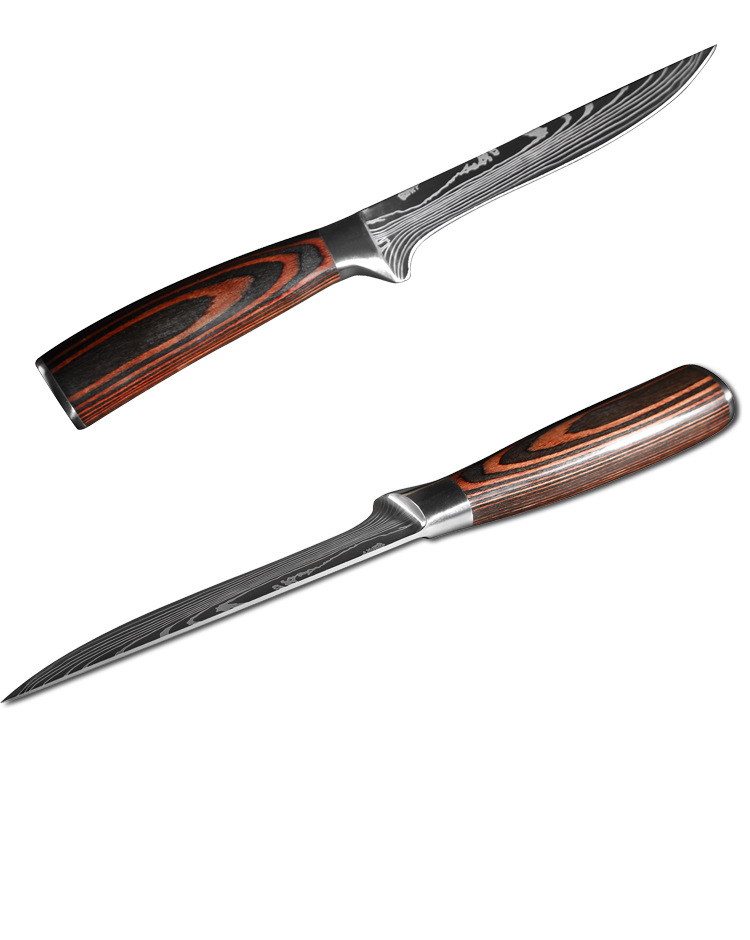 彩木手柄 大马士革花纹厨师 6寸花纹剔骨刀万用刀水果刀 生鱼片刀