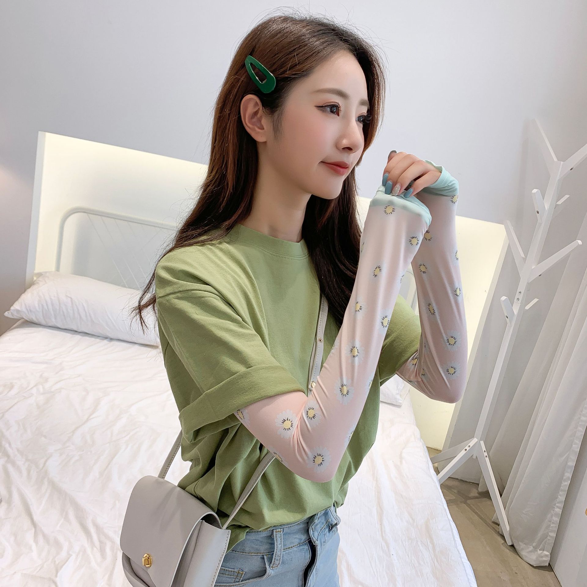 新款韩版泫雅夏季冰丝防晒手臂袖套冰袖女学生手臂套骑行防晒袖