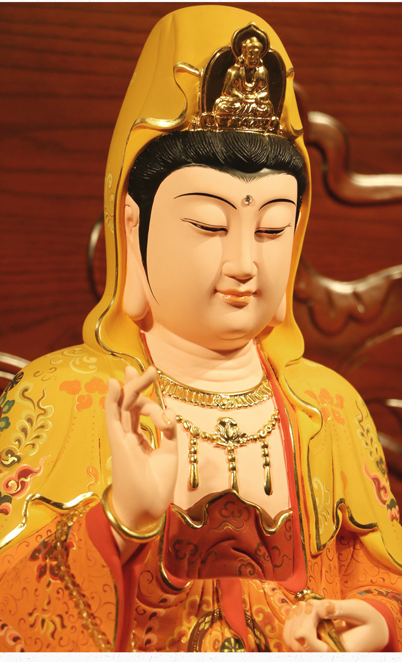 木雕观世音菩萨佛像工艺品装饰摆件观音菩萨佛教用品娑婆三圣神像