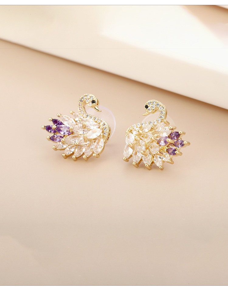 经典新款天鹅耳环铜微镶高端锆石奥钻s925纯银针时尚网红耳饰女