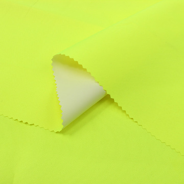 荧光牛津布300d涤纶皮膜白涂层防水工装雨衣环卫服面料荧光布料