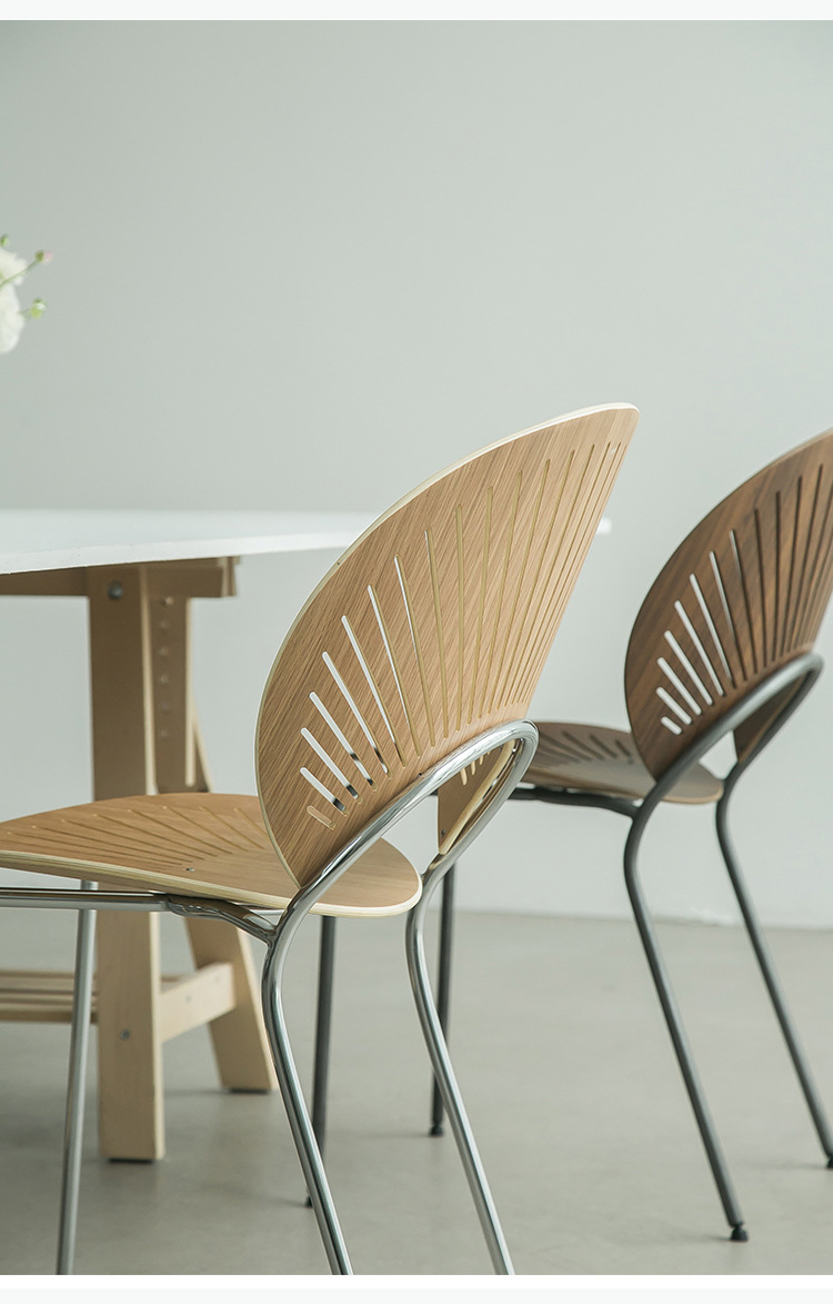 北欧设计师贝壳椅简约家用铁艺太阳椅子现代实木靠背创意餐厅餐椅