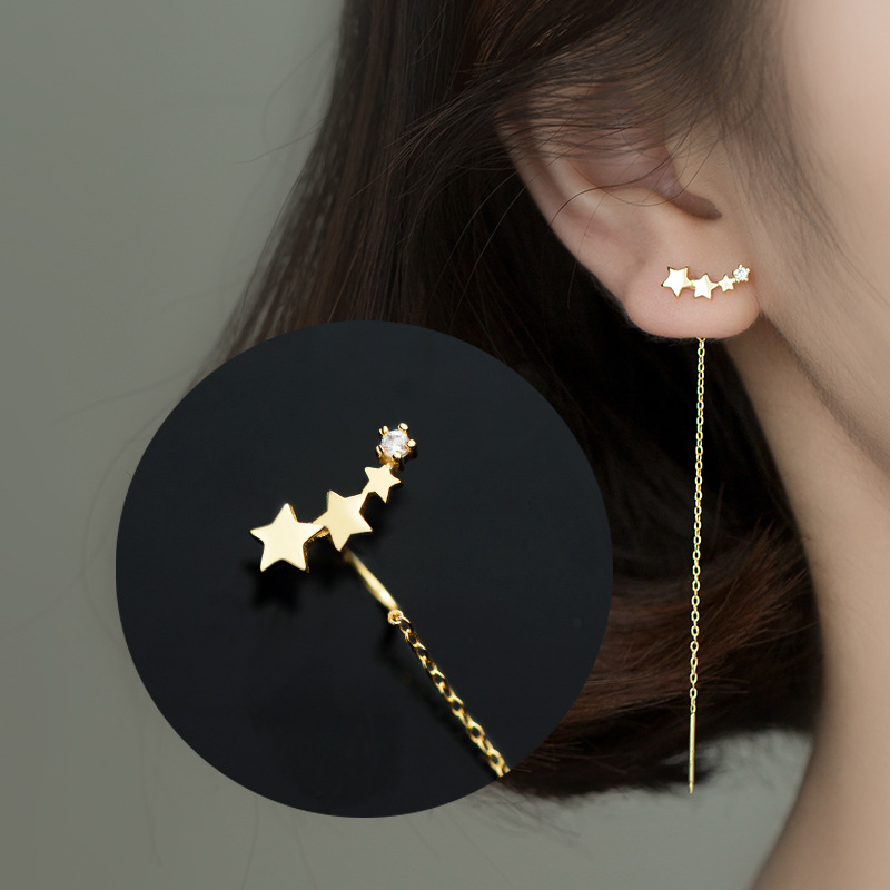 爱洛奇 s925银五角星流星耳线女韩版光面星星耳链耳坠耳饰品g6032