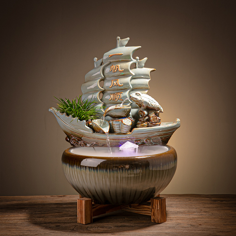 流水生财喷泉摆件风水轮招财客厅室内转运球旺财水景鱼缸开业礼品
