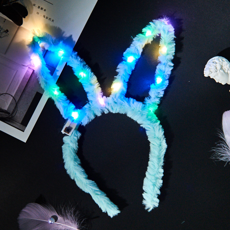 Autumn and Winter Colorful Plush Luminous Rabbit Ears Hair Hoop Night Market Concert Luminous Stall Push Toy Headdress Wholesale