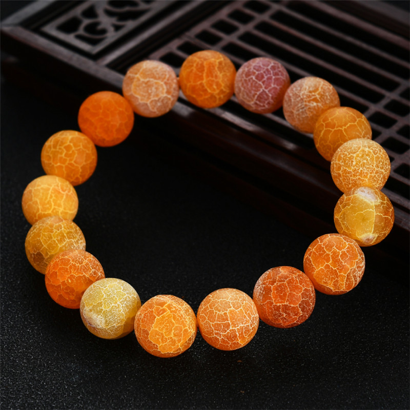 跨境新品 不规则冰裂纹石手链 黄色玛瑙风化石头手串珠6-12mm