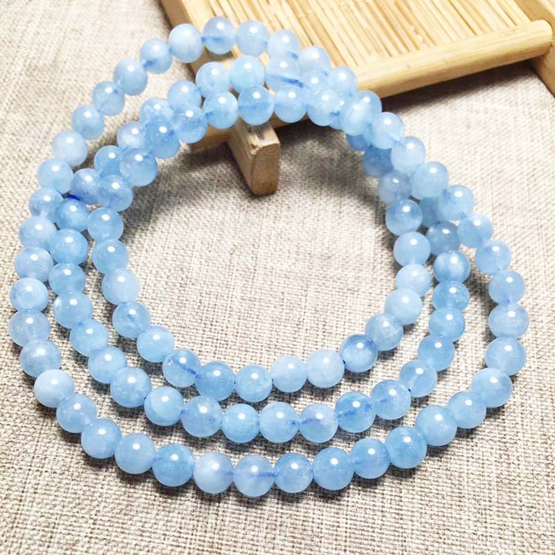 廉价欧美时尚海蓝宝石头串圆珠男女弹力三圈手链瑜伽配饰厂家直销