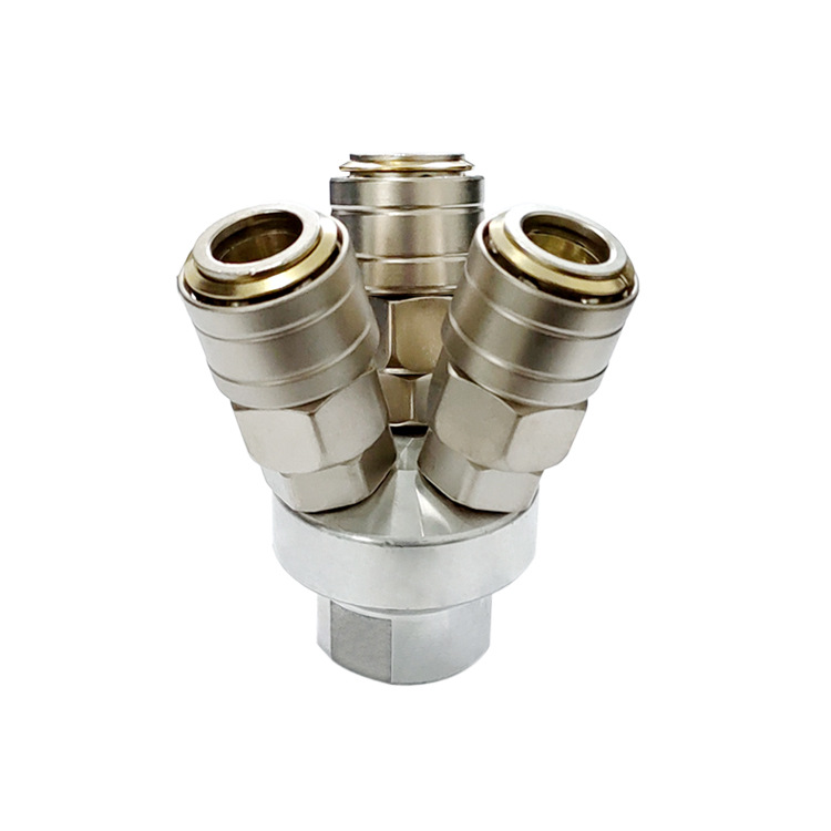 钢制c式自锁快速接头单手插气泵气管配件2分内螺纹圆三通osmy三叉