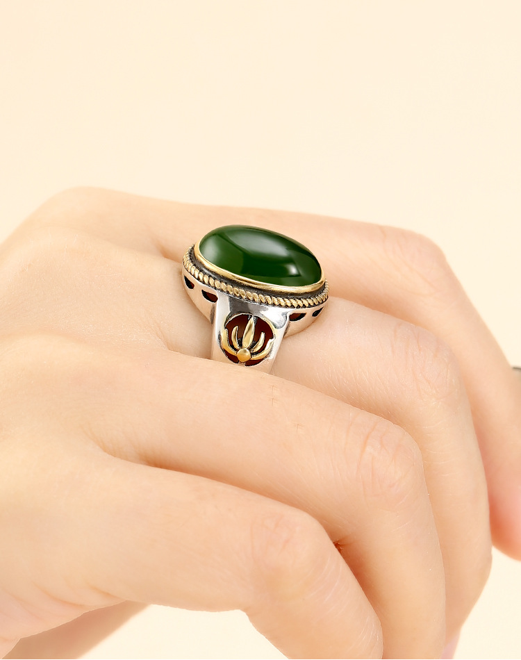 s925纯银男女戒指空托复古霸气戒托泰银18k金绿松石戒指托12*15mm