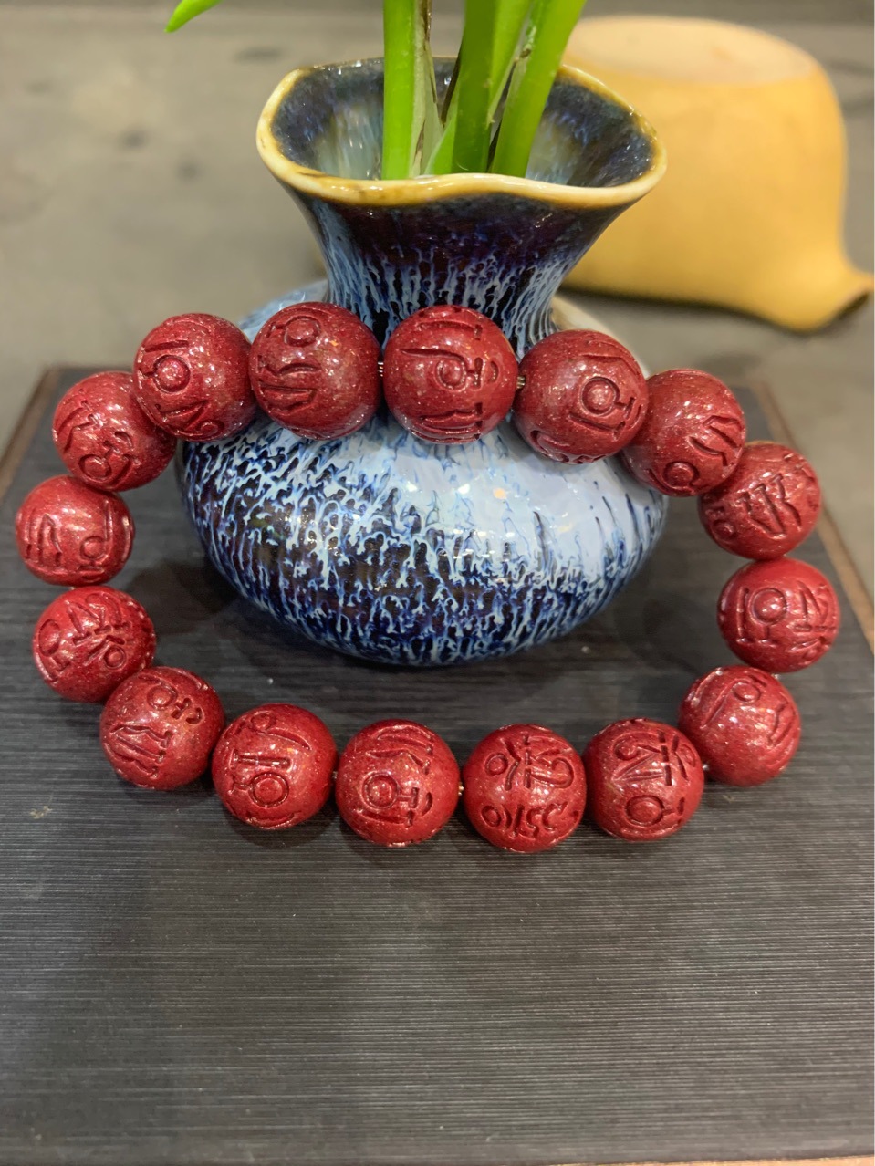 张家界天然朱砂民族风手链散装紫金砂欧美几何型紫红色不掉色手串