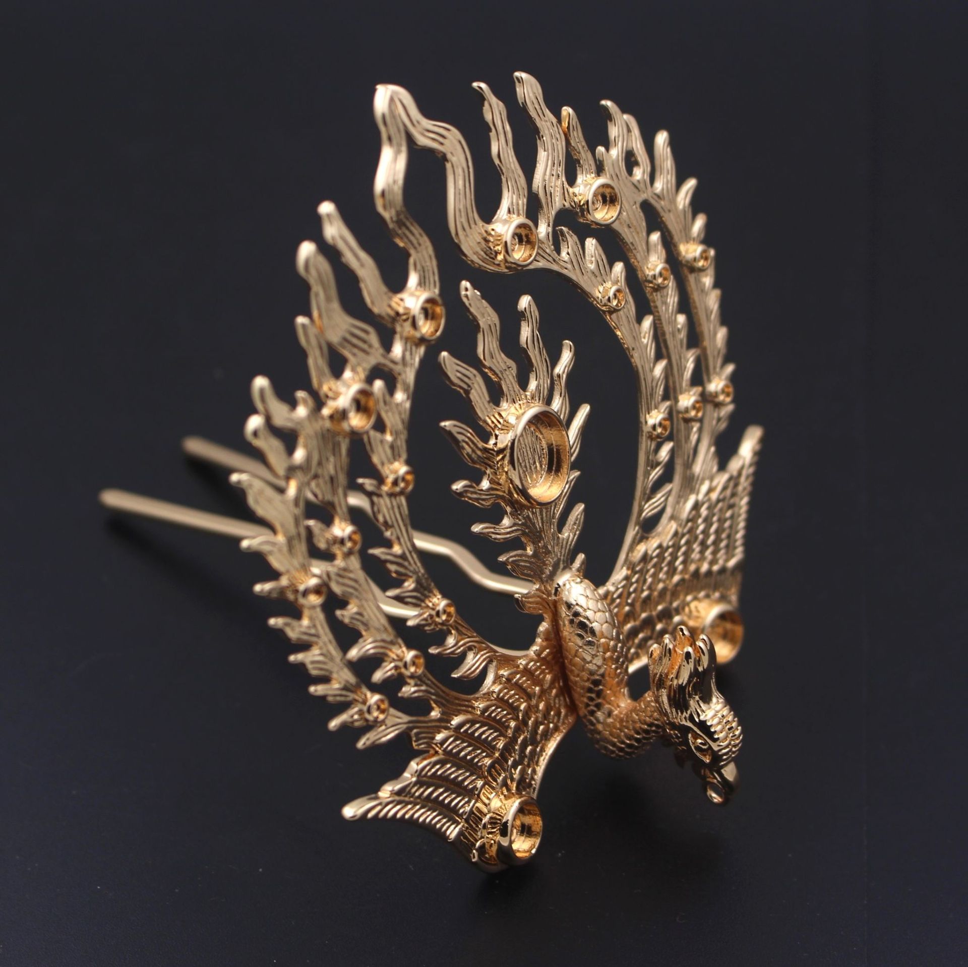 古风铸铜立体火凤凰发冠 凤冠头饰材料配件