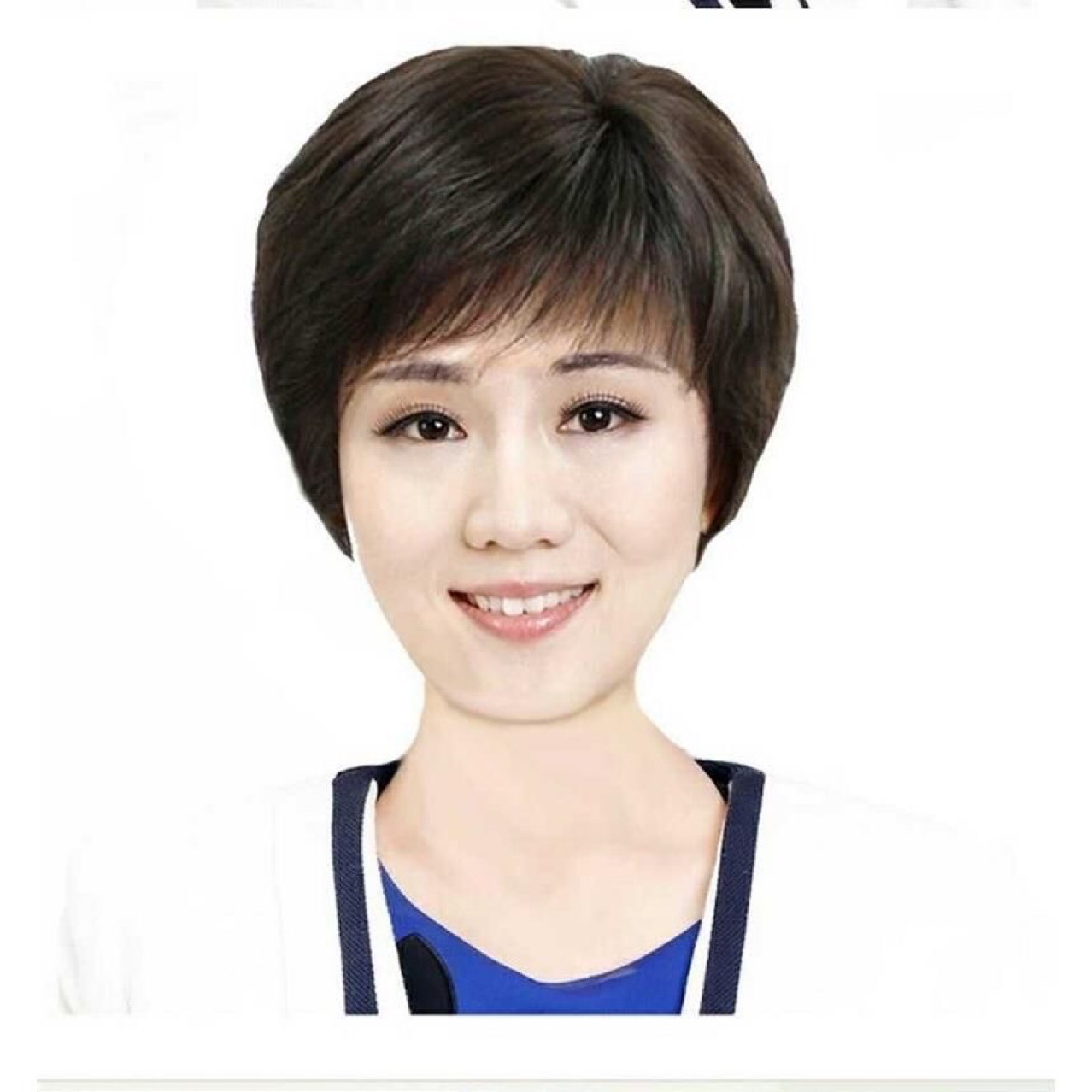 假发女士齐斜刘海头发 妈妈中老年整顶假发套黑色 理疗短直发短发