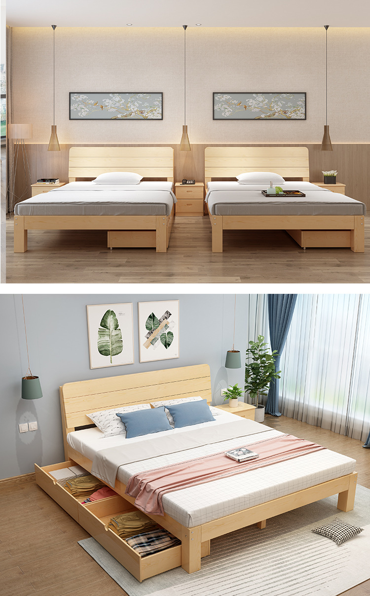 5米松木双人经济型现代简约1.8m出租房简易单人床1.2床架