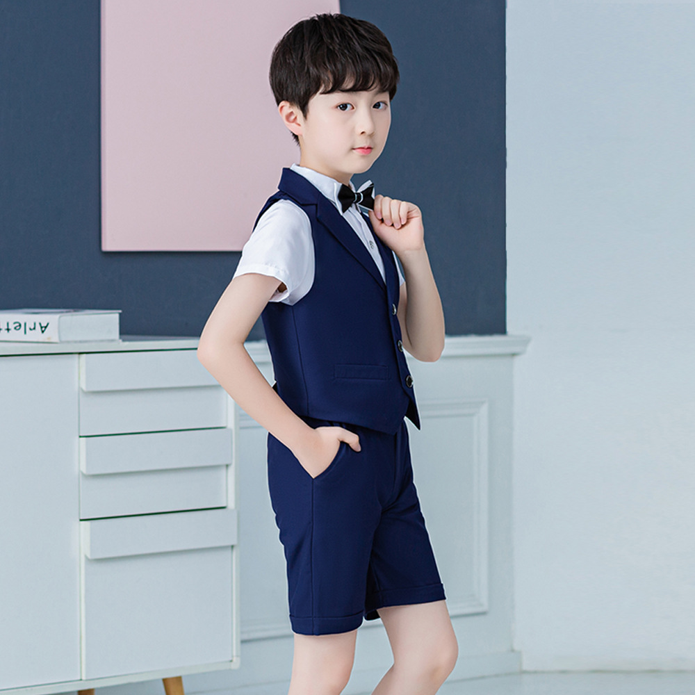 Boys' 2023 Summer Clothes Children's Vest Shorts Suit Baby Boys' Show Performance Clothes Vest Dresses of Bride Fellow Kids Wholesale