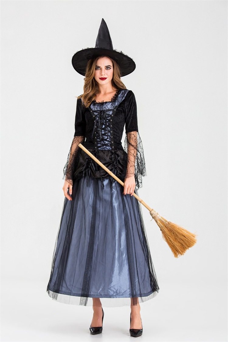 万圣节女巫魔法长袍 绿野仙踪西方女巫服装 大人万圣节日表演长裙