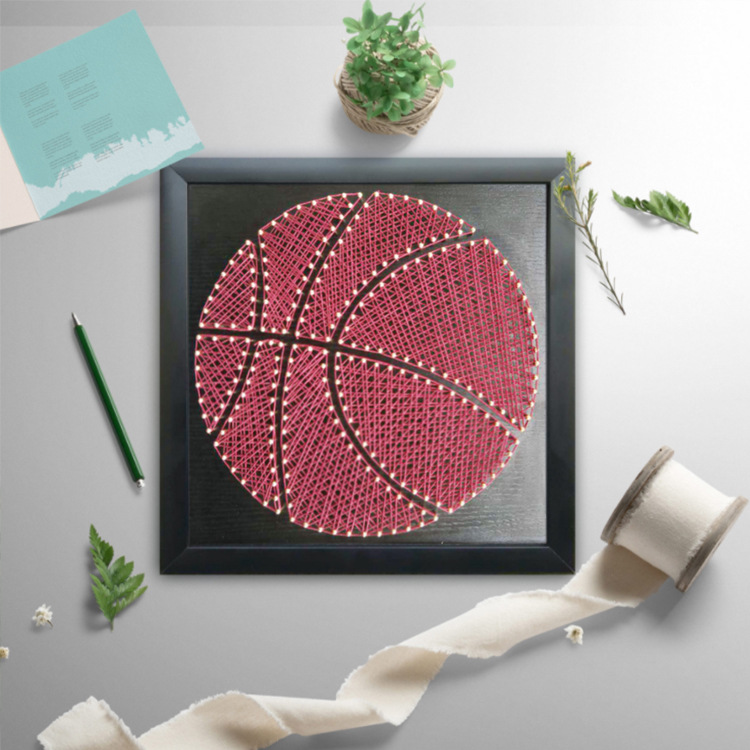 篮球 钉子绕线画 diy材料包或成品 学生手工课装饰画 缠绕画