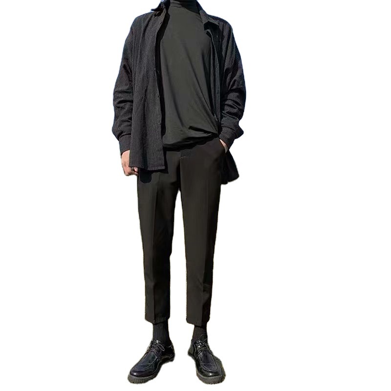   Black Small Suit Pants Men's Ninth Pants Straight Slim Fit Skinny Casual Korean Style Trendy Draping Men's Suit Pants Trendy