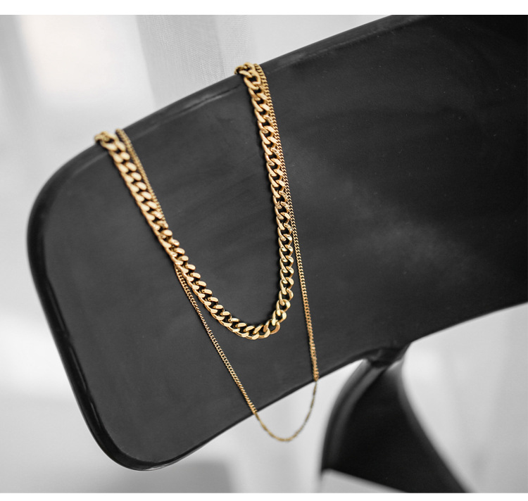 欧美金双层粗链条锁链项链女锁骨链嘻哈网红时尚百搭不掉色毛衣链