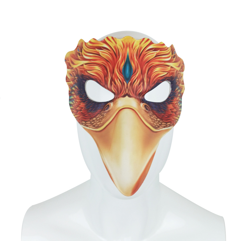 跨境货源现货万圣节狂欢节化妆舞会皮革印刷鸟类动物火凤凰面具