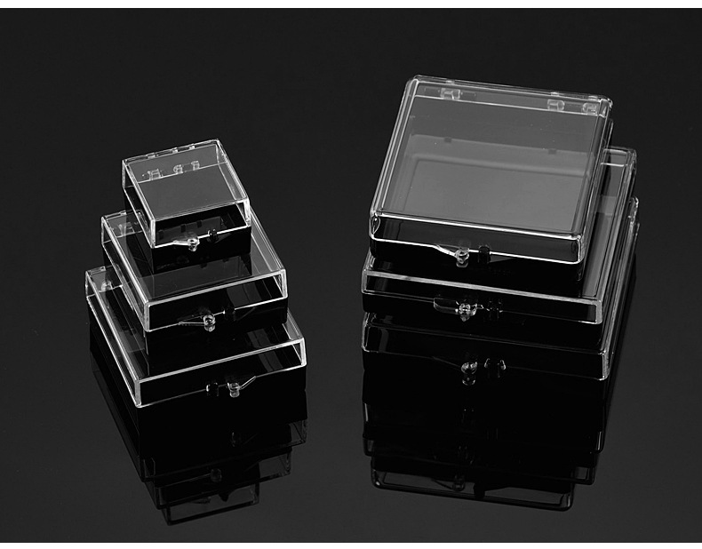 来图可做方形锁扣盒 加厚防摔透明铰链盒 徽章纪念币塑料包装盒