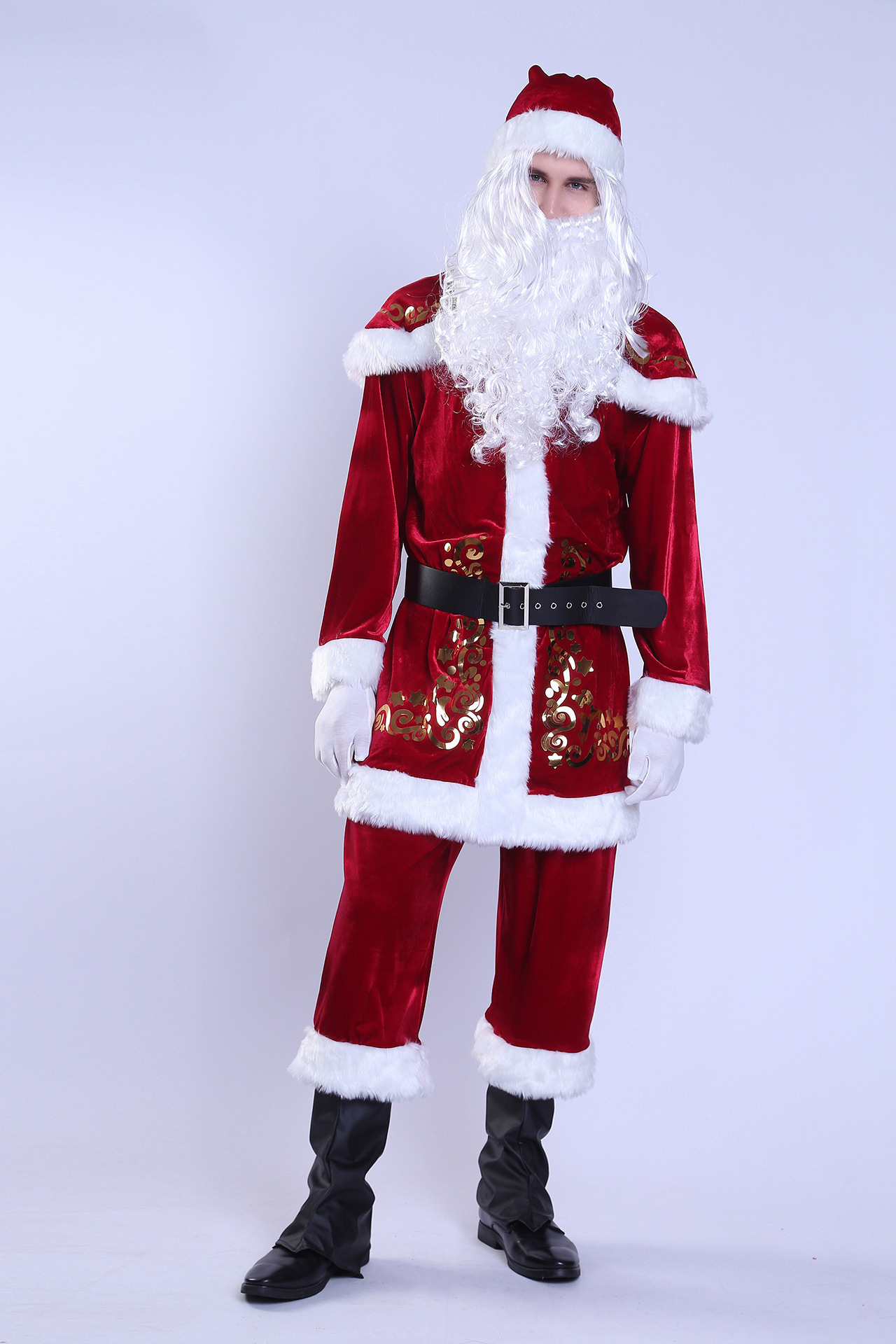 欧美新款长袖圣诞节演出服装成人男圣诞老人加厚装现货演出服批发