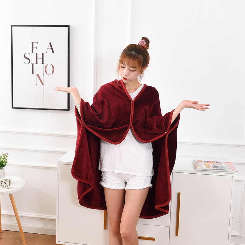 Factory Wholesale Flannel Solid Color Cloak Blanket Lazy Thermal Blanket Nap Air Conditioning Blanket Cross-Border