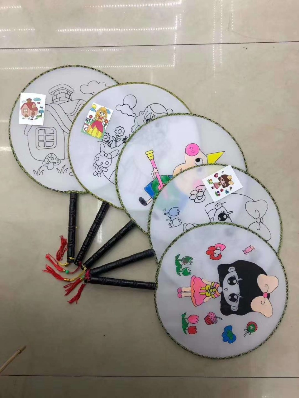 空白团扇diy材料包 儿童白色手工圆扇子绘画扇画画手绘扇面画宫扇