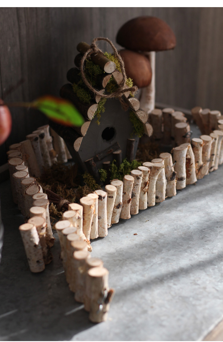 白桦木小栅栏花盆围栏室内花园庭院装饰小篱笆造景小摆件