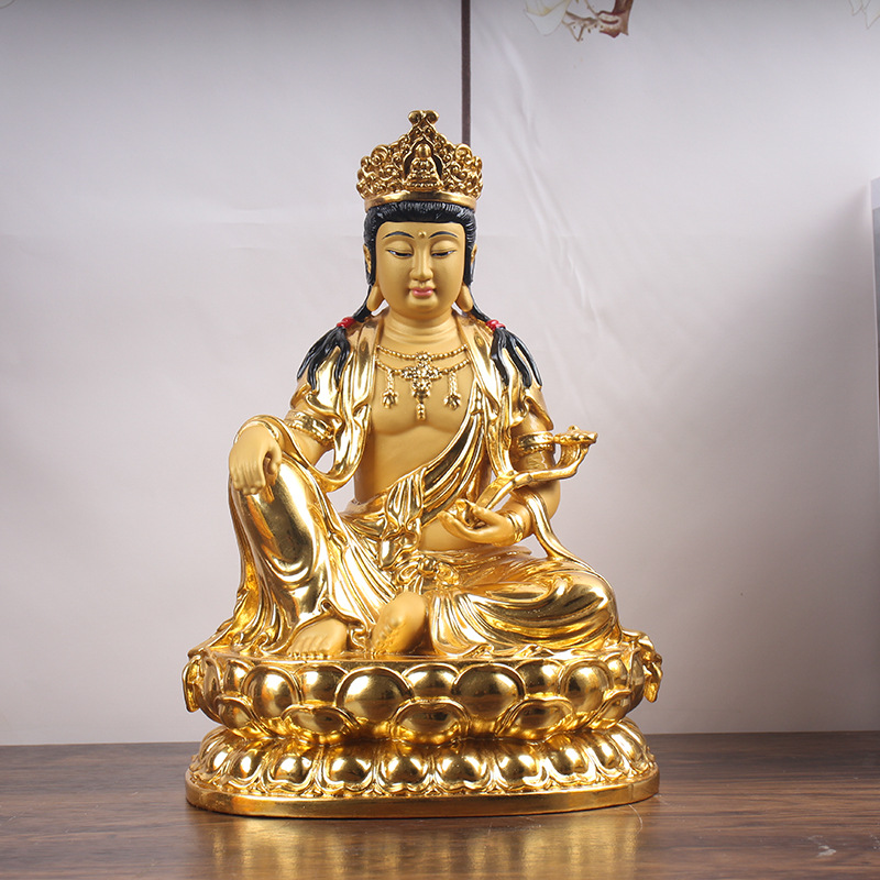 10寸26厘米文殊菩萨殿贴金工艺树脂普贤菩萨神像居家供奉摆件佛像