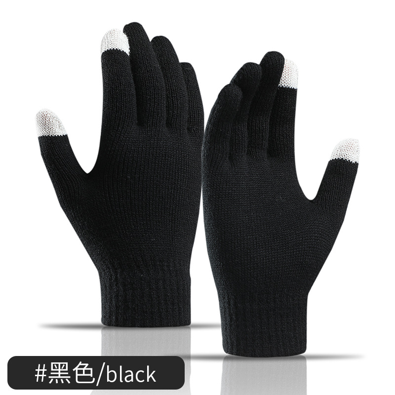 Factory Direct Sales Knitted Gloves Men's Finger Warm with Velvet Wool Ladies New Touch Screen Gloves for Autumn and Winter